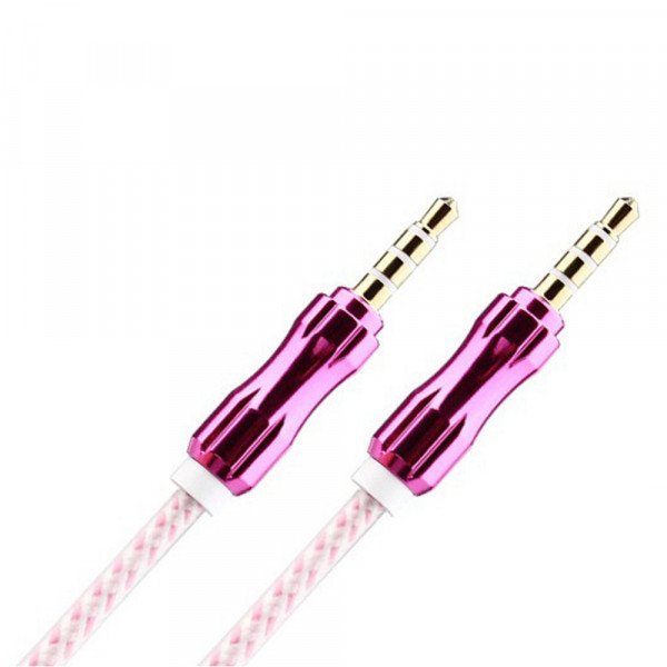 Wholesale Auxiliary Music Cable 3.5mm to 3.5mm Wire Cable with Metallic Head (Hot Pink)